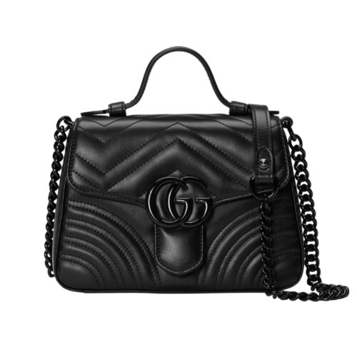 Gucci GG Marmont Mini Matelasse Leather Top Handle Bag Black 21Cm 702563 Dtdfv 1000