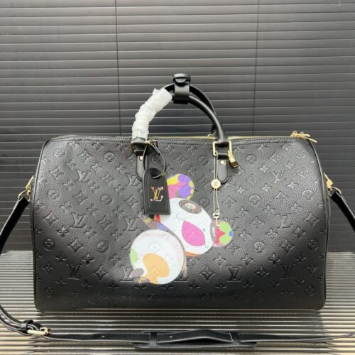Alternative view of Louis Vuitton X Takashi Murakami Keepall Bandoulière 45 Grained Leather Shoulder Bag Black 45Cm M13761