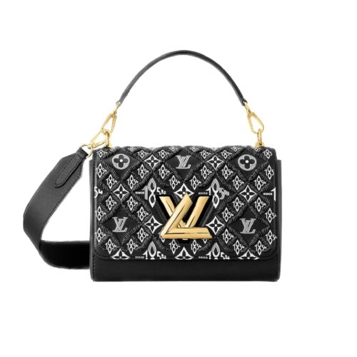 Louis Vuitton Twist MM Monogram Jacquard Shoulder Bag Black 23Cm