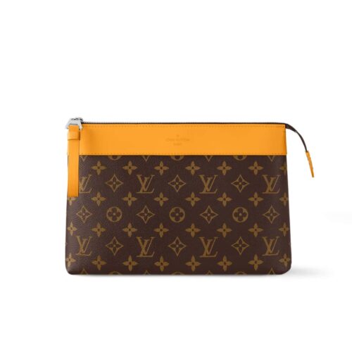 Louis Vuitton Pochette Voyage MM Monogram Macassar Clutch Bag Safran Yellow 29Cm M13198