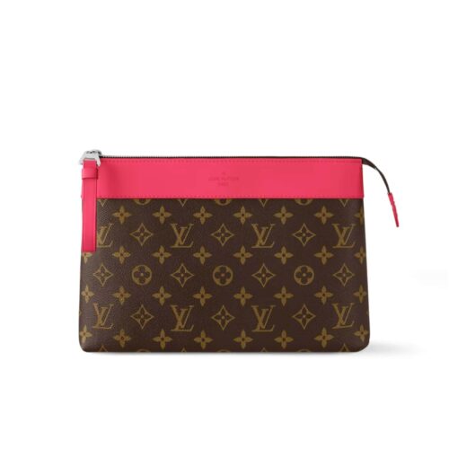 Louis Vuitton Pochette Voyage MM Monogram Macassar Clutch Bag Pondichery Pink 29Cm M13356