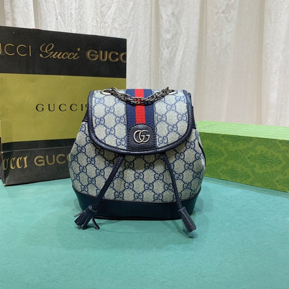 Gucci Ophidia Mini GG Supreme Canvas Backpack Beige Blue 20Cm 795221 96Iwn 4076 - Image 2