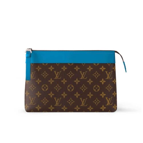 Louis Vuitton Pochette Voyage MM Monogram Macassar Clutch Bag Gaston Blue 29Cm M12815