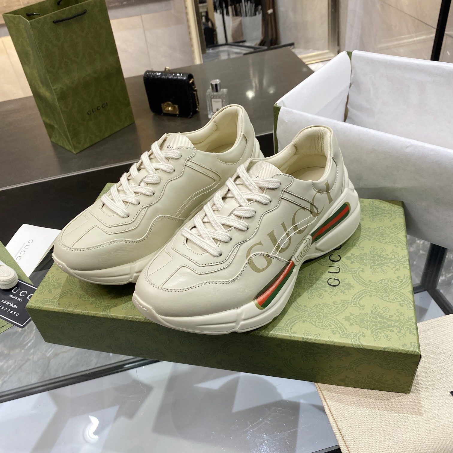 Gucci Women's Rhyton Leather Sneaker Ivory 528892 Drw00 9522 - Image 7