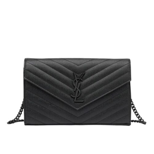 Saint Laurent Cassandre Matelassé Grain De Poudre Embossed Chain Wallet Black Noir 22Cm 377828Bow081000