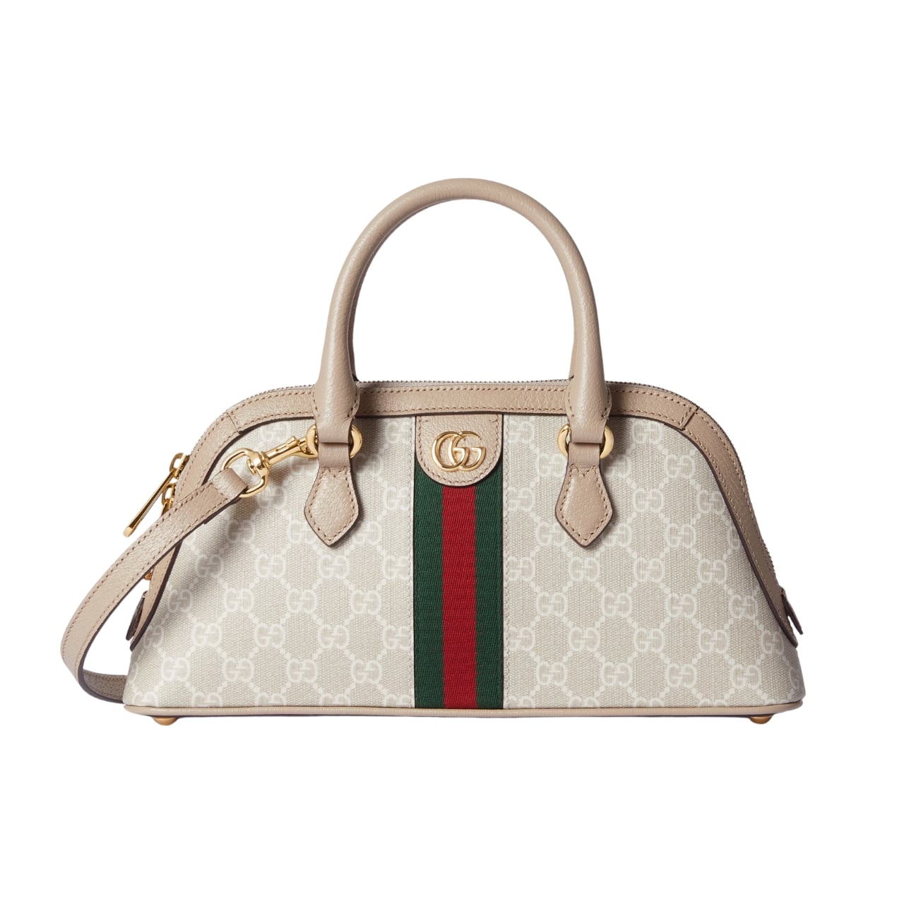 Gucci Ophidia Small GG Supreme Canvas Top Handle Bag Beige And White 30Cm