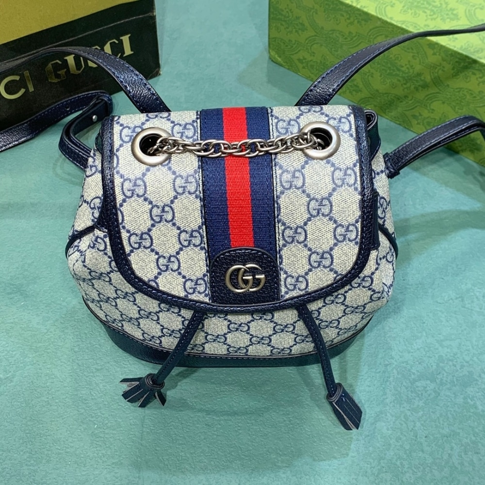 Gucci Ophidia Mini GG Supreme Canvas Backpack Beige Blue 20Cm 795221 96Iwn 4076 - Image 7