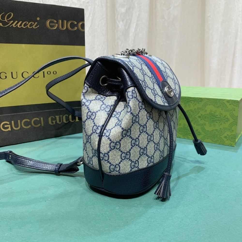 Gucci Ophidia Mini GG Supreme Canvas Backpack Beige Blue 20Cm 795221 96Iwn 4076 - Image 3