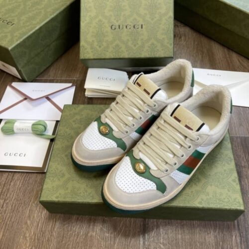 Alternative view of Gucci Screener Distressed Sneaker Cream And Green 570442 0Yi20 9582