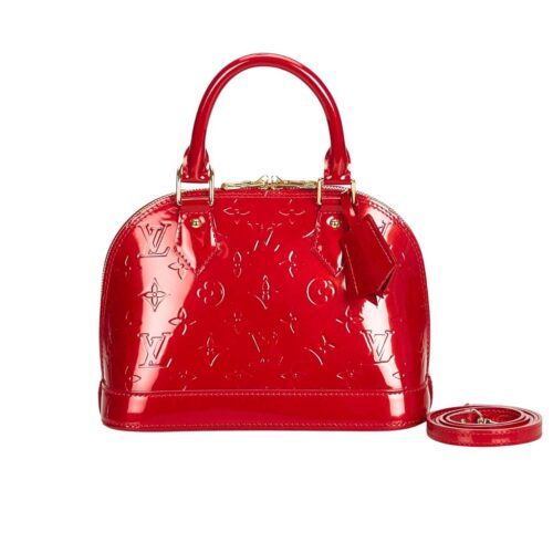 Louis Vuitton Alma BB Monogram Vernis Leather Top Handle Bag Red 23Cm