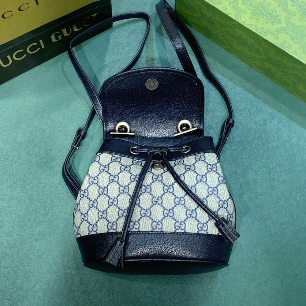 Gucci Ophidia Mini GG Supreme Canvas Backpack Beige Blue 20Cm 795221 96Iwn 4076 - Image 4