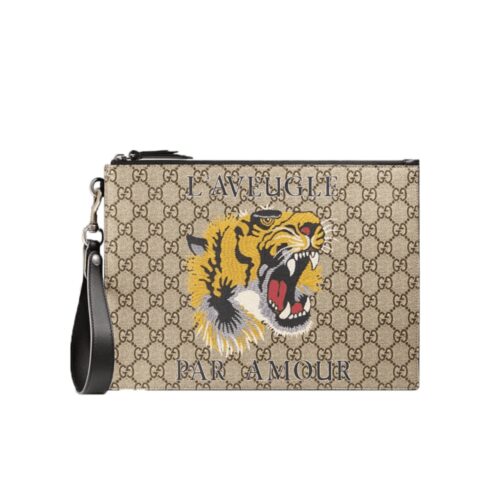Gucci GG Supreme Canvas Clutch Bag Beige 29Cm