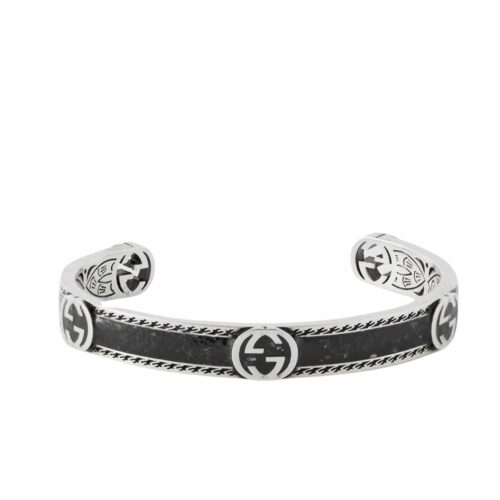 Gucci Interlocking Sterling Silver Cuff Bracelet Black
