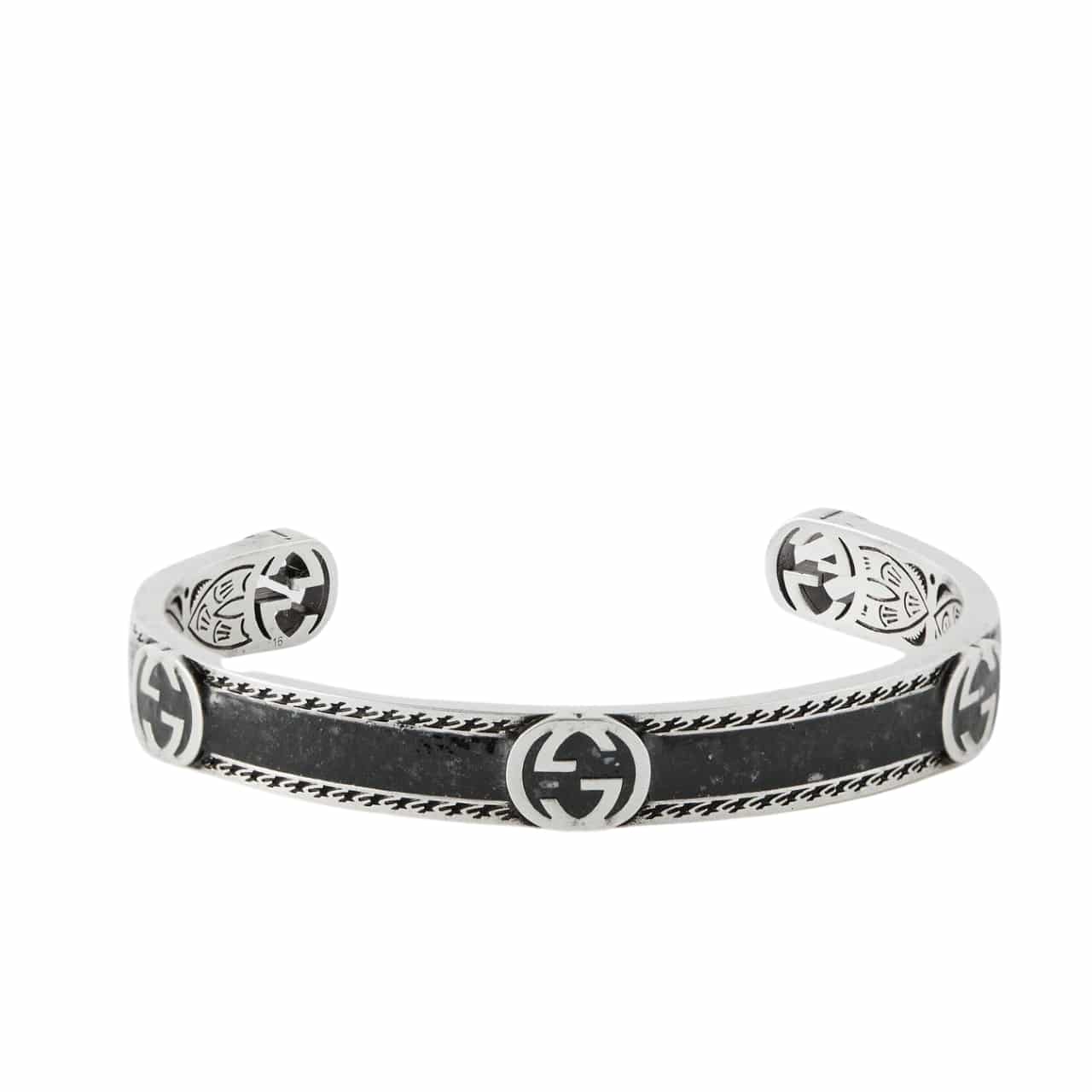 Gucci Interlocking Sterling Silver Cuff Bracelet Black