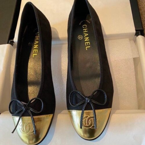 Alternative view of Chanel Ballerina Flat Suede And Metallic Gold Black