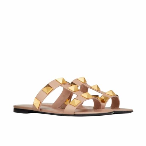 Valentino Flat Roman Stud Slide Sandal 5mm Beige 5W2S0BU9ZWM GF9