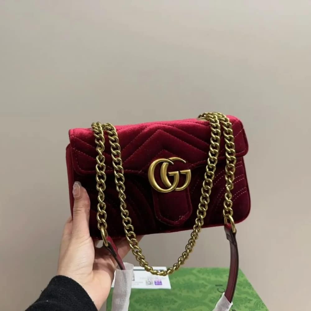 Gucci GG Marmont Velvet Leather Shoulder Bag Red 20Cm 443497K4D2T 6433 - Image 2