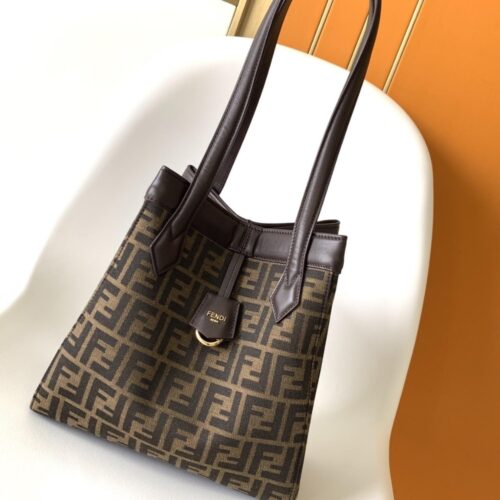 Alternative view of Fendi Origami Medium FF Jacquard Fabric Tote Bag Brown 27Cm 8BH414AFPMF1GL7