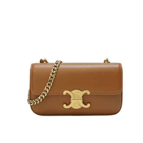 Celine Chain Triomphe In Shiny Shoulder Bag Silver Golden Brown 20Cm