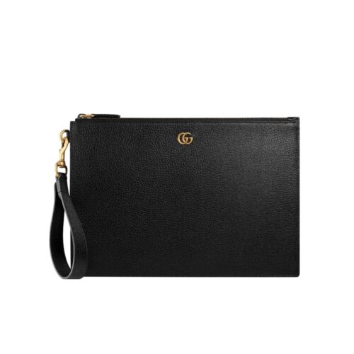 Gucci Leather Pouch Clutch Bag Black 29Cm