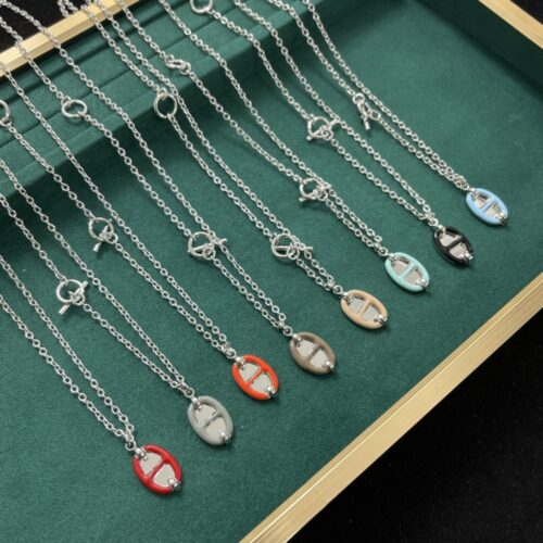 Alternative view of Hermes Mini Maillon Chaine D Ancre Pendant Necklace Silver Black H100053FP03