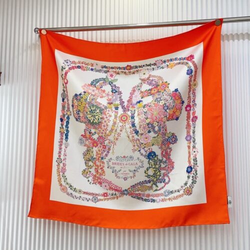 Alternative view of Hermes Brides De Gala En Fleurs Silk Twill Scarf Vermillon 90cm H004192S 04