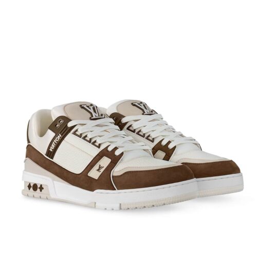 Louis Vuitton LV Trainer Grained Leather Sneaker White And Brown 1Ablvb