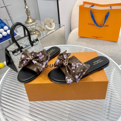 Alternative view of Louis Vuitton X Takashi Murakami Lily Flat Monogram Canvas Mule Sakura Brown 1AGVYB