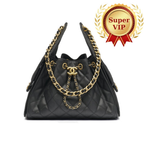 [Super Vip 1:1] Chanel 25 Small Handbag Grained And Gold Tone Metal Black 26Cm As5293 B20304 94305