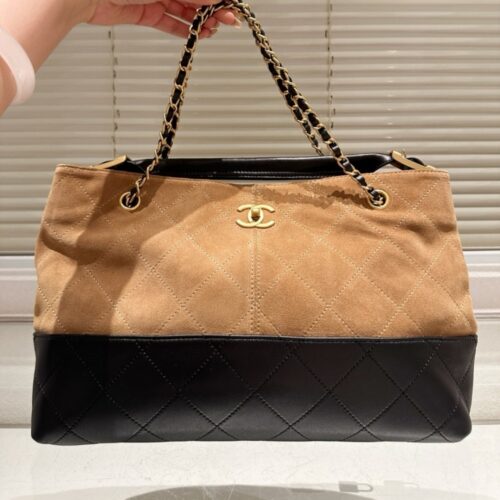 Alternative view of Chanel Shopping Bag Large  Suede Tote Bags Beige Black 36cm AS5657 B20827 U1536