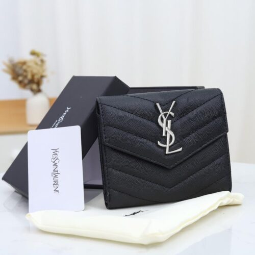 Alternative view of Saint Laurent Cassandre Matelassé Small Envelope In Grain De Poudre Leather Silver Hardware Wallet Black 13Cm 414404Bow021000