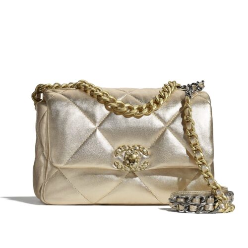 Chanel 19 Small Smooth Leather Flap Bag Metallic Gold 26cm AS1160 B05457 NC293