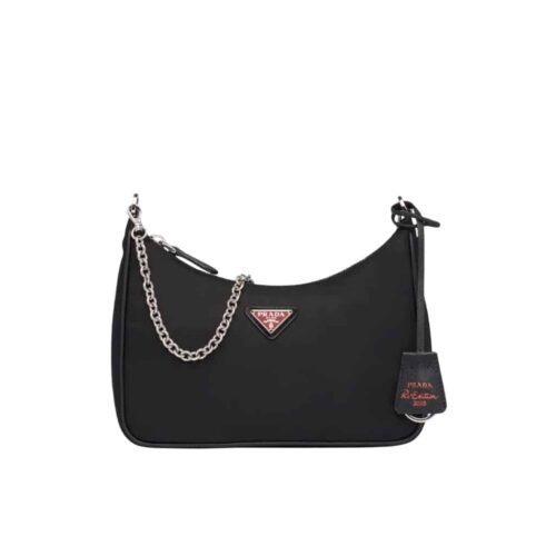 Prada Re Edition 2005 Re Nylon Shoulder Bag Black And Red 22cm 1BH204 064 F0DL1 V I1L