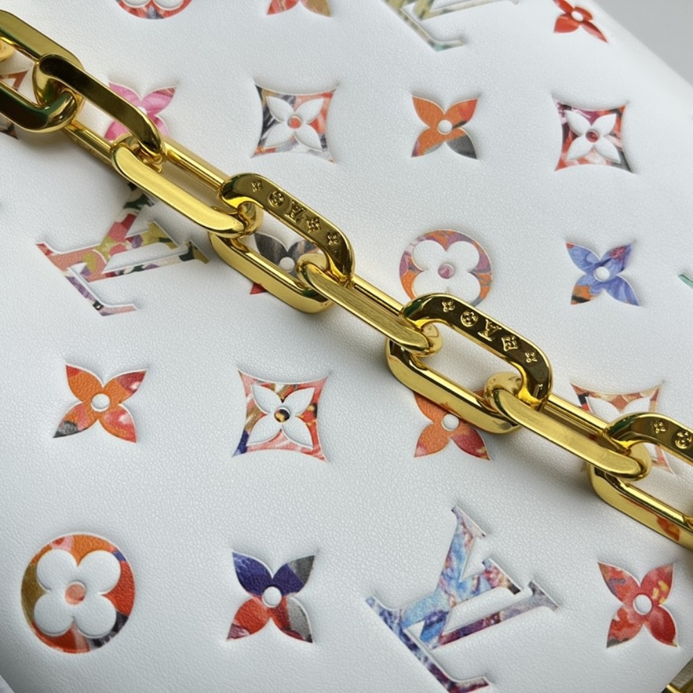 Louis Vuitton Coussin PM Monogram Embossed Shoulder Bag Multicolor Flower White 26Cm M21209 - Image 7