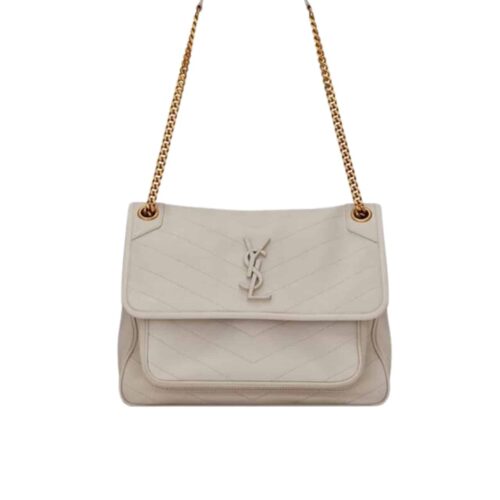 Saint Laurent Niki Medium In Vintage Leather Shoulder Bag White 28Cm 