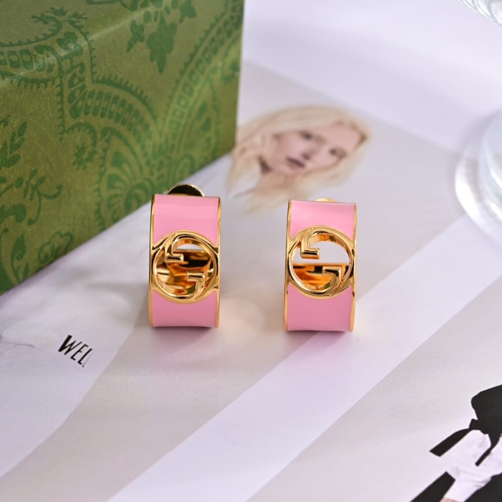 Gucci Blondie Enamel Hoop Earrings Pink 796764 J1630 8075 - Image 2