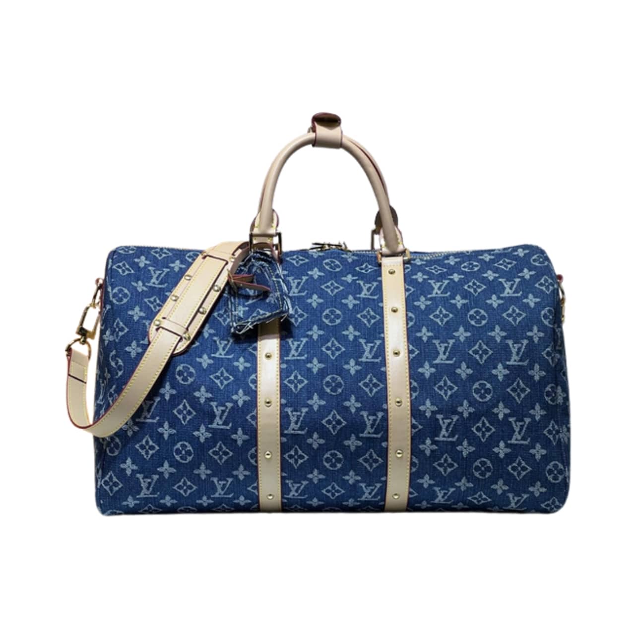 Louis Vuitton Keepall Bandoulière 45 Monogram Denim Travel Bag Blue 45cm