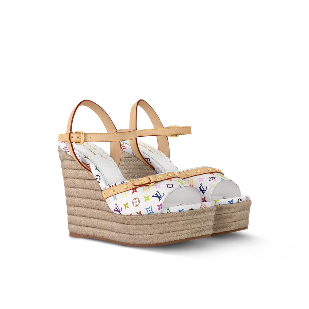 Louis Vuitton X Takashi Murakami Helios Wedge Monogram Canvas Sandal White 1agyx0