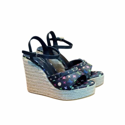 Louis Vuitton X Takashi Murakami Helios Wedge Monogram Canvas Sandal Black