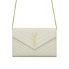 Saint Laurent Classic Cassandre Grain De Poudre Chain Wallet White 24Cm 377828BOW019207
