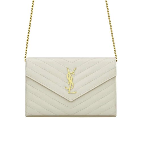 Saint Laurent Classic Cassandre Grain De Poudre Chain Wallet White 24Cm 377828BOW019207