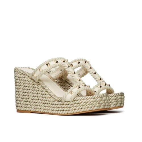 Valentino Garavani Rockstud Wedge In Leather 90mm White 4W2S0GI5DYM YBS