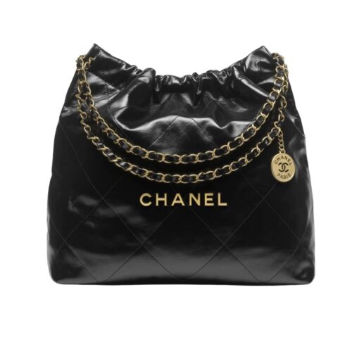 Chanel 22 Large Glossy Leather Hobo Bag Black 42cm AS3261 B19059 94305