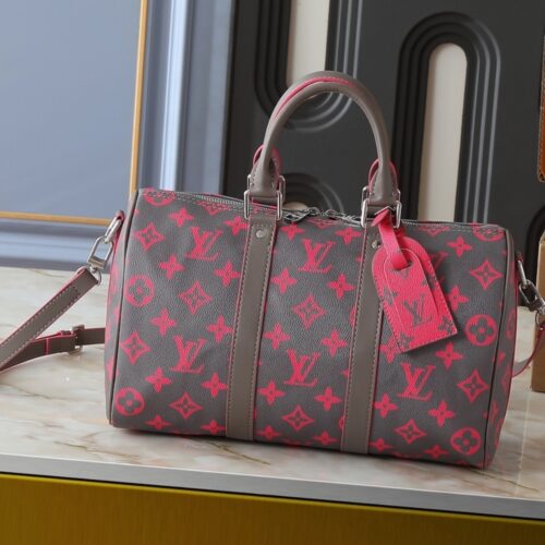 Alternative view of Louis Vuitton Keepall Bandoulière 35 Monogram Glow Handle Bag Grey Pink 34cm M15023