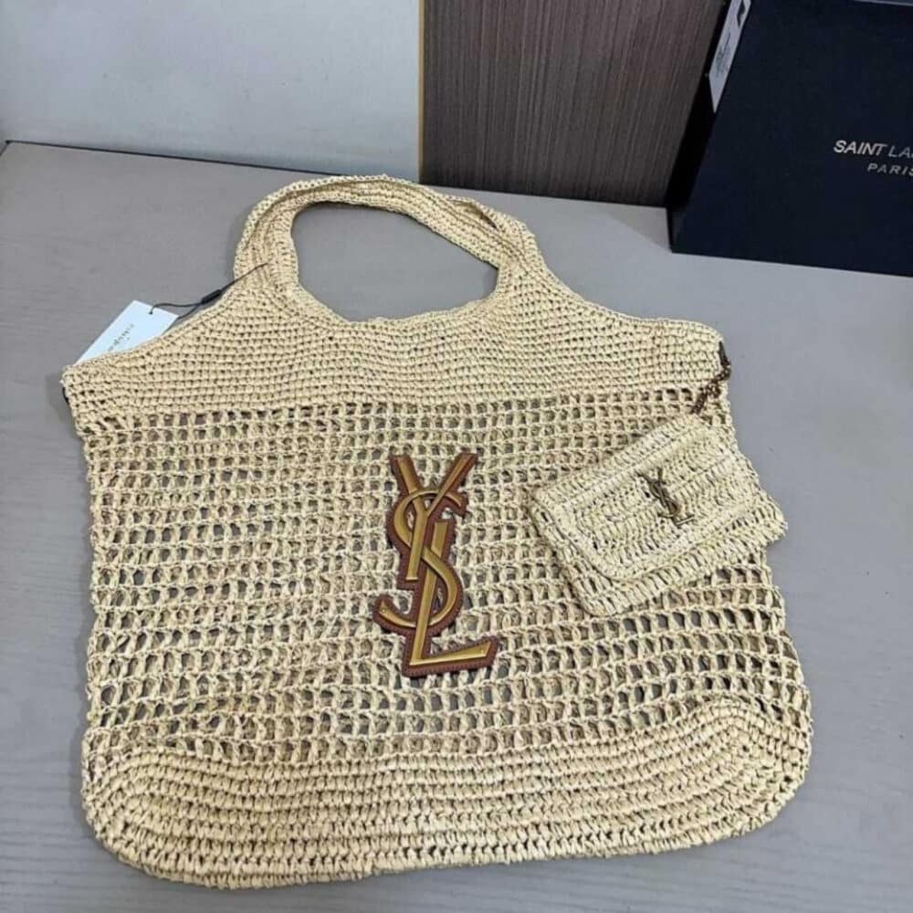 Saint Laurent Icare Maxi Raffia Gold Hardware Shopping Bag Natural 43Cm 772191GAAEK2063 - Image 2