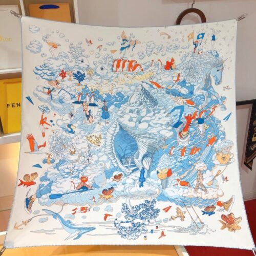 Alternative view of Hermes Sur Mon Nuage Silk Twill Scarf White 90cm H003900S 05