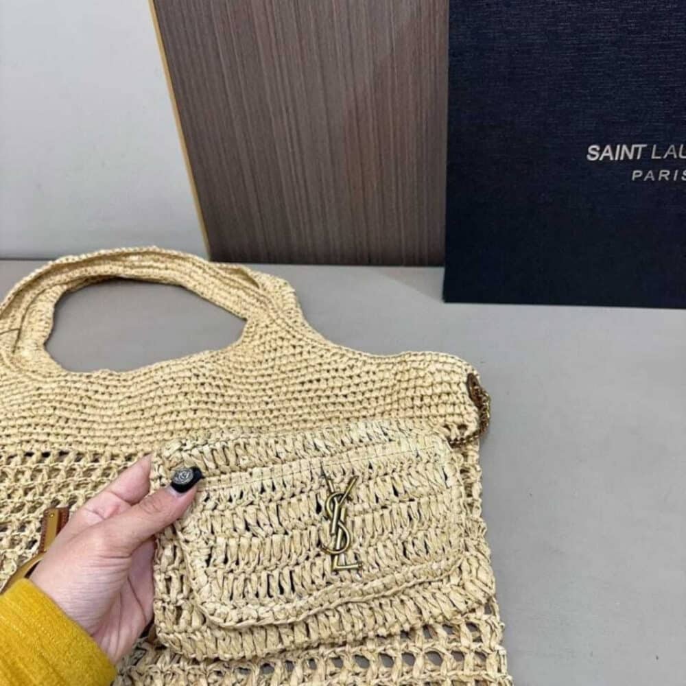 Saint Laurent Icare Maxi Raffia Gold Hardware Shopping Bag Natural 43Cm 772191GAAEK2063 - Image 3