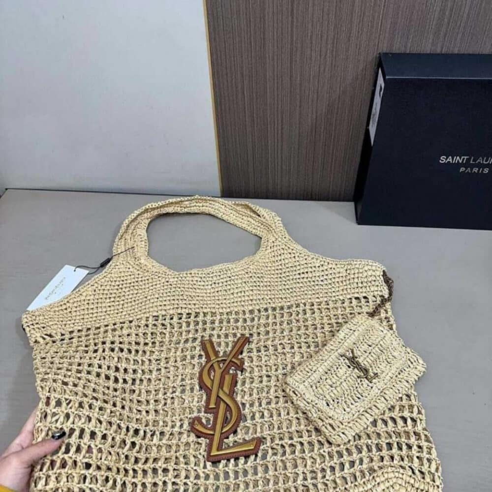 Saint Laurent Icare Maxi Raffia Gold Hardware Shopping Bag Natural 43Cm 772191GAAEK2063 - Image 4