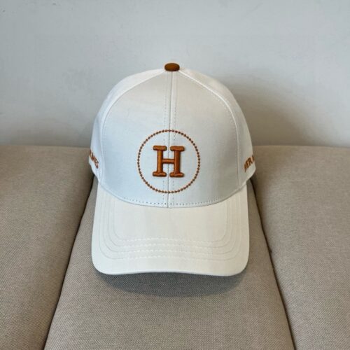Alternative view of Hermes Circle H Embroidery Canvas Baseball Cap White