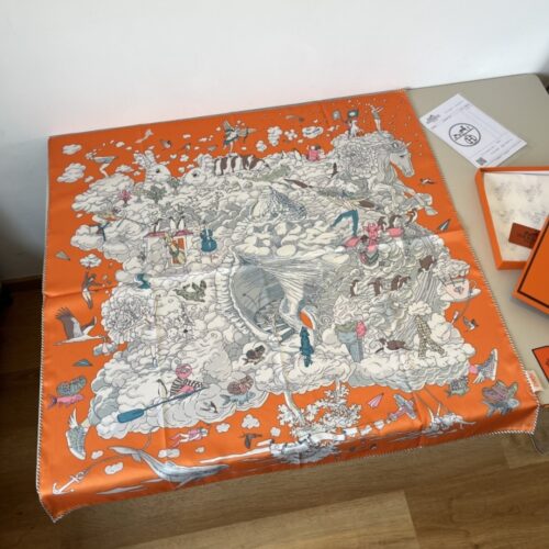 Alternative view of Hermes Sur Mon Nuage Silk Twill Scarf Orange 90cm H003900S 11